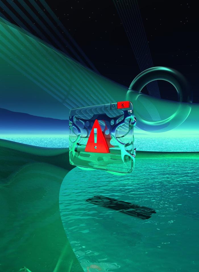 Melting warning dialog hovering over a dark green sea